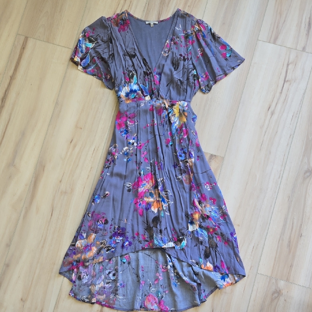 Floral Wrap Dress in Purple and Pink